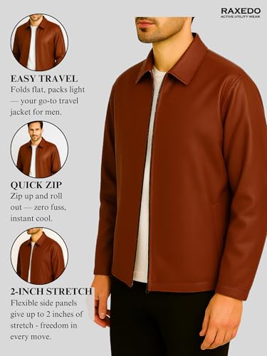 Image of Brown Faux Leather Jacket For Men - Lightweight Stylish Travel Outerwear For Bikers | Leather Jacket For Man - Stylish Lightweight Travel-ready Jacket