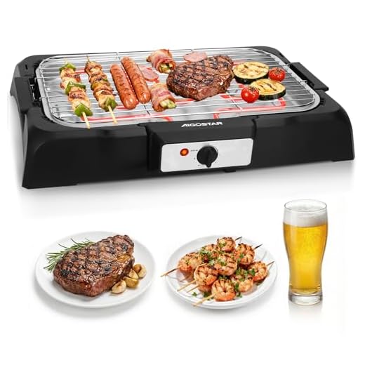 Aigostar Rauchfreier Tischgrill Barbecue Elektrogrill Elektrischer BBQ Grill 2000 Watt Antihaftbeschichtete Grillfläche 36 x 21cm, Abnehmbarer Fettauffangschale, Thermostat, Schwarz.