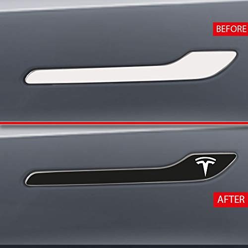 Image of IPG Compatible for Model 3 / Model Y /Juniper Door Handle Decal Sticker Wrap Kit (Set of 4) with Tesla Logo Personalize Your Tesla (Solid Black)