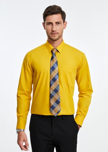 Image of HISDERN Mens Dress Shirt with Tie Pocket Square Set Classic Button Down Shirt Matching Tie Long Sleeve Shirts