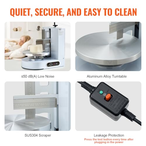 Image of VEVOR Cake Decorating Machine, Cake Cream Spreading Coating Smearing Machine, Low Noise Cake Frosting Machine, Turntable with Adjustable Scraper, for 4 inch to 12 inch Cake, 25-320RPM Rotating Speed, White