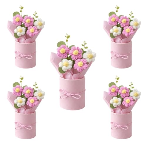 Image of VCR Handmade Pink Crochet Bouquet- Pack of 40 - Hand Woven Knitted Artificial Hand Knitted Bouquet Flower for Office Desk, Table, Car, Bedroom, Wedding & Special Occasions
