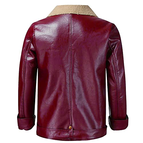 Men's Faux Pu Leather Jacket Fleece Sherpa Lined Long Trench Coats Heavyweight Zipper Fur Collar Retro Motorcycle Jacket(Red,Xx-Large) #TOP4
