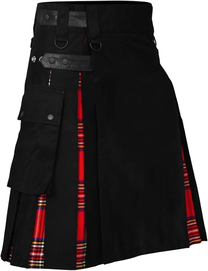 NORTH EDGE Men Hybrid Utility Kilts Traditional Highland Scottish Modern Hybrid Kilts - Men Scottish Black Cotton Kilt Adjustable Straps Skirts (Royal Stewart, 34W) — image 1