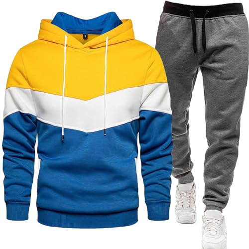 ADHOWBEW Sweatsuits for Men Fashion Drawstring Fall Casual Running Comfy Winter Soft Fitness Big and Tall Clothing Workout Hoodie and Sweatpants Conjunto Deportivo Para Hombre