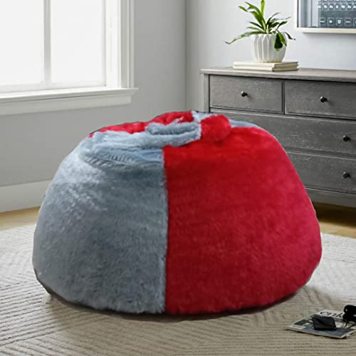 Image of Premium and Luxurious Fur Bean Bag Sofa Chair (Without Beans) Bean Bag Cover Without Beans. for Kids and Adults XXXL (Red and Gray Fur)