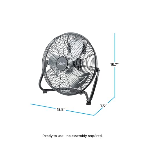 Comfort Zone 12" Desk Fan, Cradle Design, 3 Speeds with 180-Degree Adjustable Tilt, All-Metal Construction, Rubber Feet, and Carry Handle, Black