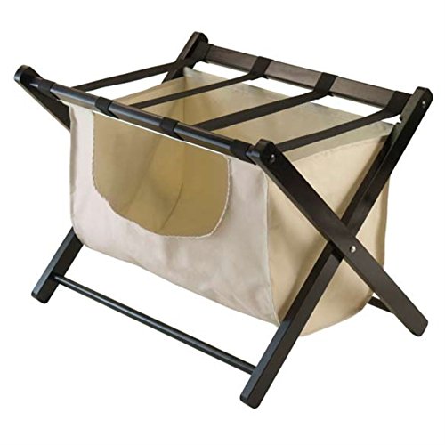 Ergode Wood Dora Luggage Rack with Basket - Espresso, Durable & Convenient Storage