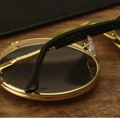 Lunettes de soleil pliables Steampunk double lentille UV400 accessoire mode mixte