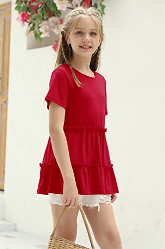 Image of Haloumoning Girls Crew Neck T Shirts Peplum Babydoll Tops Tees 4-15 Years | Girls T-Shirts, Casual Loose Tunic Tops, Cute Ruffle T Shirts, Short Sleeve Shirts, Long Sleeve Blouse