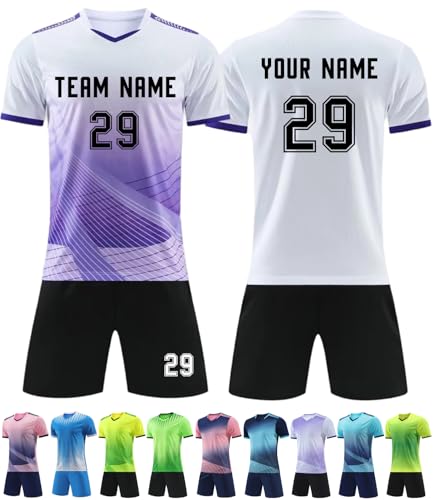 RIZUNTO Maglia Calcio Personalizzabile per Adulti e Bambino,Completo Calcio Maglia Personalizzabile Nome Numero Logo Maglie da Calcio Personalizzata Taglie da Bambino e Adulto Maglie,3 Bianco