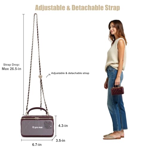 Image of M-ioi-M Small Genuine Leather Purse Quilted Crossbody Bag for Women, Mini Top-Handle Shoulder Handbag w /Gold Chain Strap