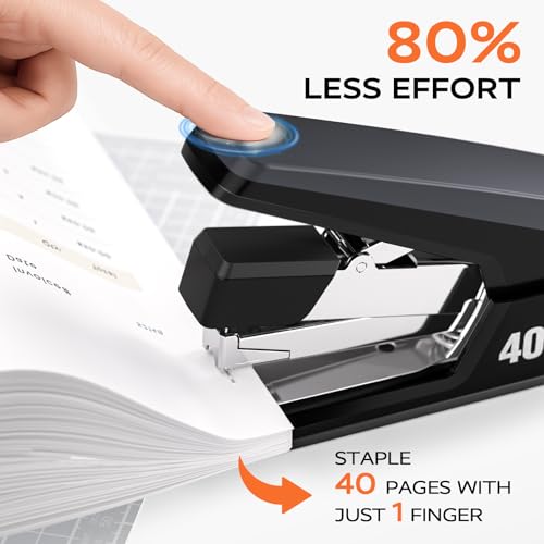 Effortless Stapler for Desk with 40-50 Sheet Capacity, 2000 Staples, 1-Touch Stapling, Ergonomic & Easy to Load Desktop Staplers, Heavy Duty Stapler, and Magnetic Staple Remover, B image 3