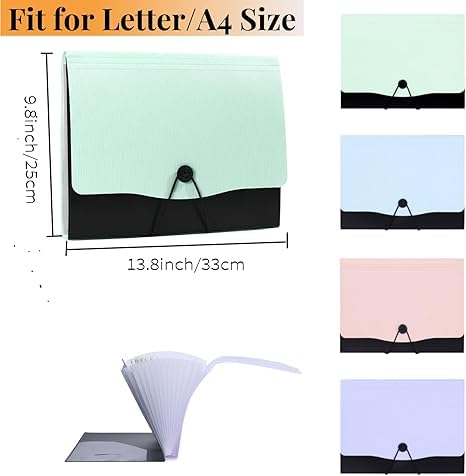 Image of 13 Pocket Expanding File Folder,Portfolio Accordion File Organizer with Interior Pocket and Clip,A4 Letter Size, Paper Document Receipt Folder for Student, Home, Office and Travel (Green)