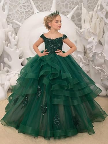 Ruffle Tulle Flower Girl Dresses for Wedding Lace Applique Tiered Princess Dress Long Party Gown2