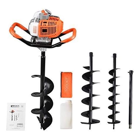 eSkde 52cc Petrol Earth Auger Fence Post Hole Borer Ground Drill + 3 Bits + Ext Cover