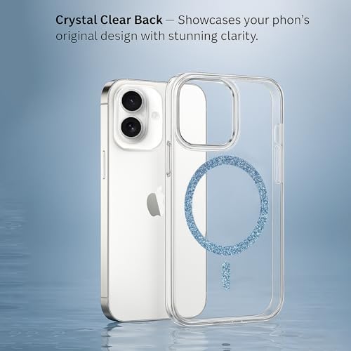 Image of AIBEX Back Cover Case Compatible with iPhone 16 Plus | Glitter Ring Cute Shiny Colorful Bling Case (Compatible with Magsafe) | Transparent PC+TPU Glossy Shiny Cover for Girls & Women - Blue