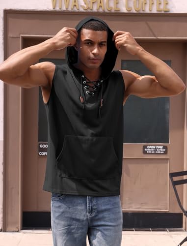 OBEEII Mens Vests Summer Tank Tops Hooded Gym Shirt Sleeveless Hoodies Athletic Running Holiday Beach T-Shirt - Image 5