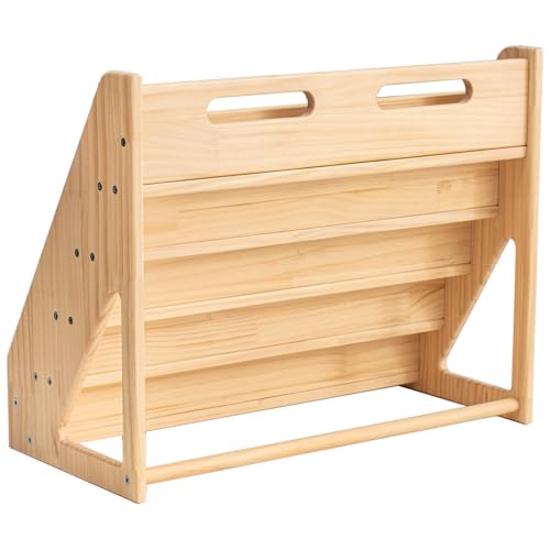 Image of 5 Tier Pine Wood Bookshelf Book Holder Wooden Kid's Book Rack Natural for Kids Room Study Room Play Room Books Magazines Storage Organizer