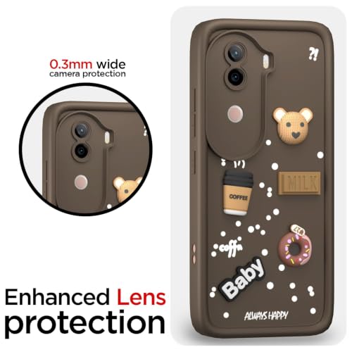 Image of Bintage Cute Fun Taddy Cartoon 3D Ball Bear Milk Donut Coffee Cup Silicon Case Full Body & Camera Protection Back Cover Compatible for Vivo V40e 5G - Brown