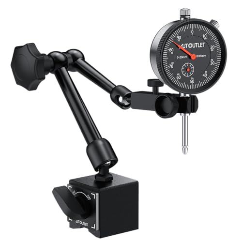 AUTOUTLET Messuhr und Magnetfuß mit Zentralklemmung 25cm 132lbs/60kg Maximale Zugkraft, 0-20mm Messbereich Messtaster, Magnetstativ Messuhrhalter und Messuhr im SET für Labor Werkstatt 3D Drucker