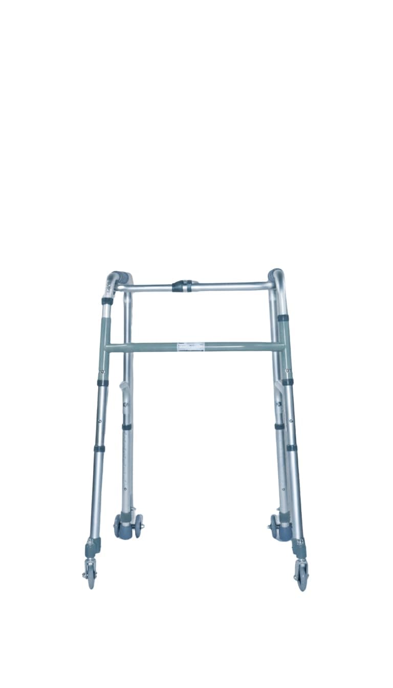Ausilium Deambulatore Pieghevole a 4 Ruote in Alluminio, Ruote Anteriori Piroettanti e Posteriori Gemellate con Freno, Manopole Ergonomiche Imbottite, 3,4 kg, Portata 120 kg, Altezza Regolabile