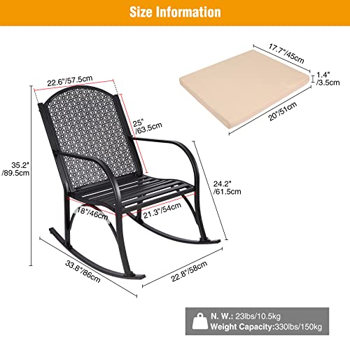 Redcamp Outdoor Rocking Chair With Cushions, Durable Metal Steel Rocking Patio Chairs For Indoor, Backyard, Garden, Black #TOP2