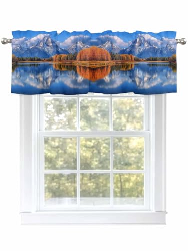 Dexnympq カフェカーテン 小窓用 風景 森 木 湖 雪山 現実 カーテン おしゃれ 遮像 UVカット 遮熱 目隠し透けにくい ロッドポケット式 洗える キッチン 浴室 トレイ 子供部屋 喫茶店 洗面所 店舗飾り 軽量 1枚入り ?丈36 cm x