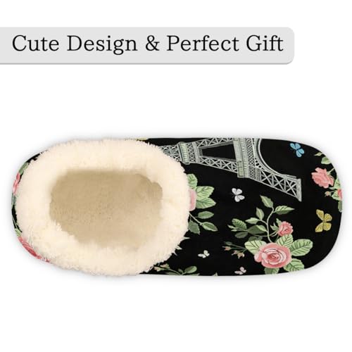 Roses Eiffel Tower Slippers for Women Slipper Socks Soft Fuzzy House Slippers Shoes for Indoor Bedroom, Winter Cozy Christmas Gifts3