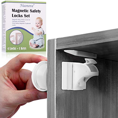 Magnetic Safety Locks Set Child Proof Safety Locks Safety Magnetic Cabinet and Drawer Locks Easy Adhesive Baby Proofing Cabinets Lock, for Any Cabinet, Any Drawers, 4 Locks + 1 Keys