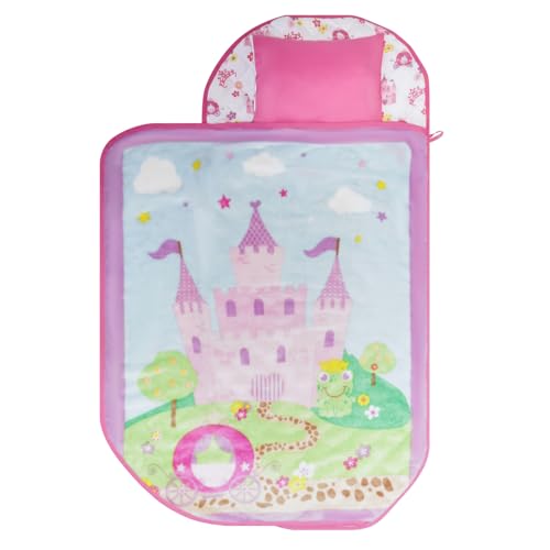 Image of EVERYDAY KIDS Cute Preschooler and Toddler Cot Nap Mat for Home, Daycare, Preschool and Kindergarten; Easy to Roll Sleeping Mat with Elastic Straps, Pillow and Blanket
