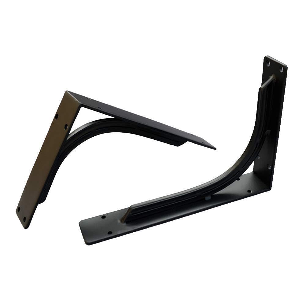 Lot de 2 supports d'étagère robustes, charge maximale 300 kg, 5 mm d'épaisseur en fer pour étagères industrielles en métal noir, support de comptoir flottant en L pour accrocher des étagères ouverte