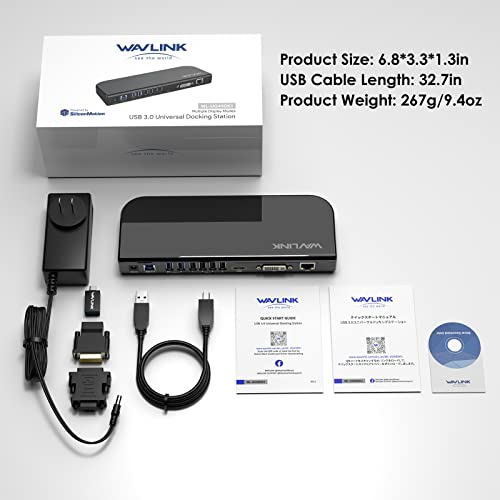 Wavlink Usb 3.0 And Usb C Universal Laptop Docking Station Dual Monitor Hdmi & Hdmi/Dvi/Vga Display With Gigabit Ethernet, 6Usb Ports, Audio, Support Windows,Mac, Chrome Os, Android 7.1 Above #TOP6