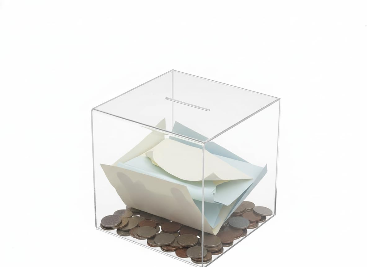 Deflecto Cube Suggestion Box - Ideal for Business Cards, Display, Raffle, Coins, Tips & Charity Donations Collection - Versatile Transparent Acrylic Ballot Box (Square) โ image 1