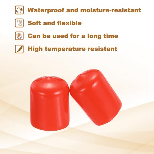 Image of uxcell 88Pcs Rubber End Caps, 16mm(5 /8 inch) ID 22mm(7 /8 inch) Height Round Screw Thread Protectors Flexible Screw Bolt Covers Caps for Metal Tube Rod Bolt, Red