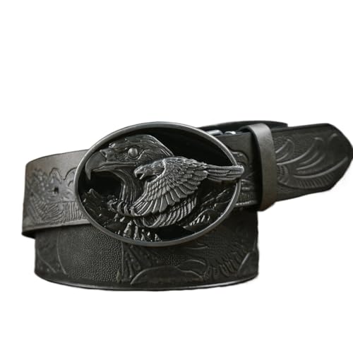 Ceinture western homme robuste à boucle chauve 3D et sangle en cuir PU gaufré résistante