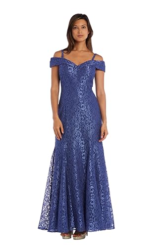 Image of R&M Richards Women's Off The Shoulder Formal Gown - Glitter Lace Mermaid Evening Dress for Wedding Guest & Cocktail Attire