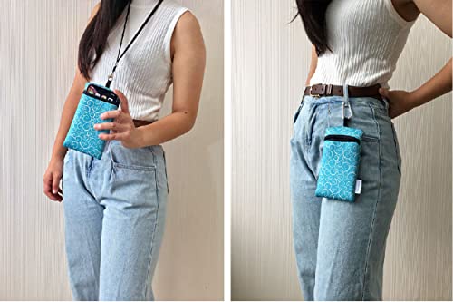 Image of Neoprene Neck Phone Sleeve Bag Pouch w / Clip (Geometric Pattern Turquoise)