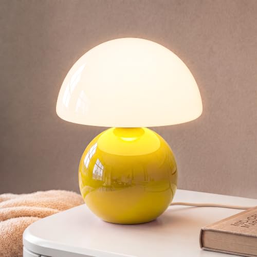 Image of Dawnwake Mushroom Lamp Table Lamp for Bedroom-Small Desk Table Lamps,Yellow | 8.7 inch Mid Century Modern Table Lamps for Living Room Bedroom Decor,Cute Ceramic Lamps for Mushroom Home Room Decor,Glass Shade