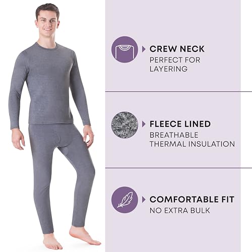 Rocky Thermal Underwear Men Long Johns Men Thermals Top Bottom Set Shirt Pants Men's Base Layer Insulated Under Wear Mens Thermal Set Extreme Cold Weather Winter Ski (Melange Grey / 6X-Large) 2pk