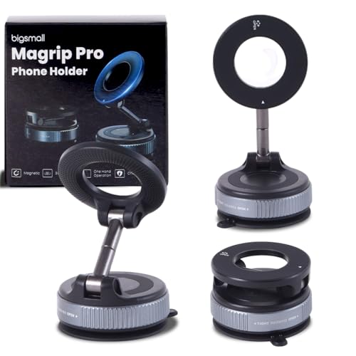 Image of Bigsmall Pro Magnetic Car Phone Holder, 360 Rotation, Adjustable Arm, Strong Suction, Android, iPhone and Laptop Compatible | Universal Mobile Holder | 6-Month Warranty (Black, Pack of 3)
