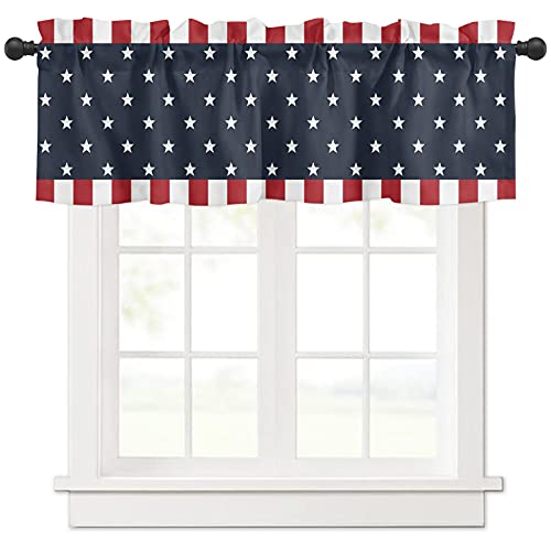 4Th Of July Kitchen Curtains Independence Day Valances For Windows, Patriotic American Flag Stars Window Valances Curtains Rod Pocket 54"X18", Blackout Window Treatments Valance For Bathroom Bedroom #TOP3