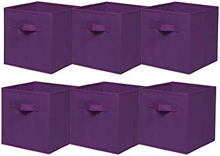 BonChoice Foldable Storage Cubes Boxes Pack of 4 with Handle for Home Organization, Fabric Wardrobe Storage Box Organizer Basket Bins for Clothes Bedding Toys Towels,Collapsible & Durable Light Purple