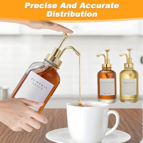 Lot de 2 Distributeurs Sirop Café, avec Pompes Dorée, Palette, Entonnoir, 36 Étiquettes, 500ml Bouteilles Sirop Verre, Distributeur Liquide, Bouteille Huile Vinaigre, Accessoires Café pour Bar – Image 3