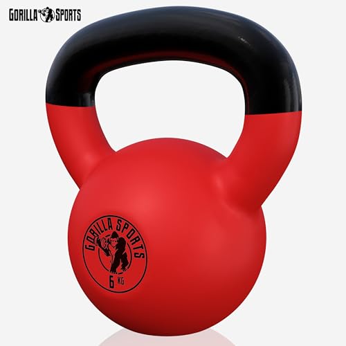 GORILLA SPORTS® Kettlebell - 2-32 kg Gewichte, Einzeln/Set, Gusseisen, Vinyl Beschichtung, Bodenschonende - Kugelhantel, Schwunghantel, Kugelgewicht, Rundgewichte für Fitness, Gym, Krafttraining – Bild 4