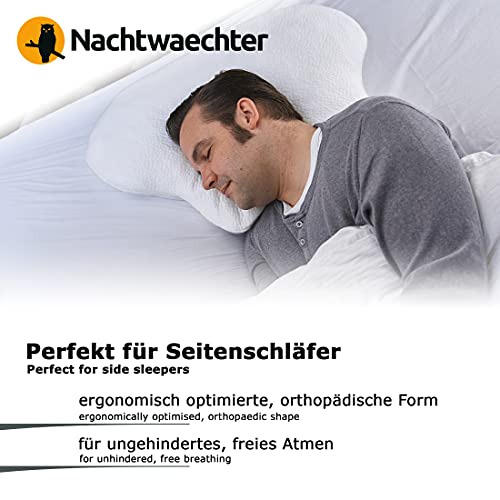 Nachtwaechter Seitenschläfer- und CPAP Komfort Kissen LINA + 2 graue Kissenbezüge - Hotel-Qualität - Absolut höhenverstellbar!