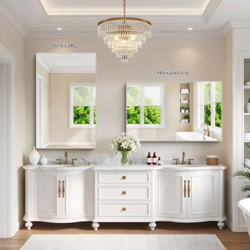 Image of DESBING 30 inch x 48 inch Bathroom Mirror, Silver Metal Frame Wall Mirror