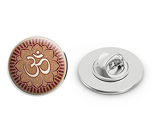 OM AUM Symbol in Lotus Flower Peace Serenity Yoga RED Beige White Round Metal 0.75