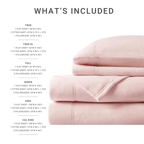 Image of True North by Sleep Philosophy Soft & Cozy Micro Fleece Sheet Set, Fitted Sheets Deep Elastic Pocket Fits Up to 16 inch Mattress, Warm Winter Bedding, Fleece Bed Set Twin XL Blush 3 Piece