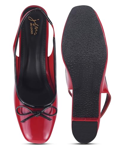 Image of JM LOOKS Women Slingback Block Heels with Bow Detail Closed Round Toe Pumps Dress Shoes